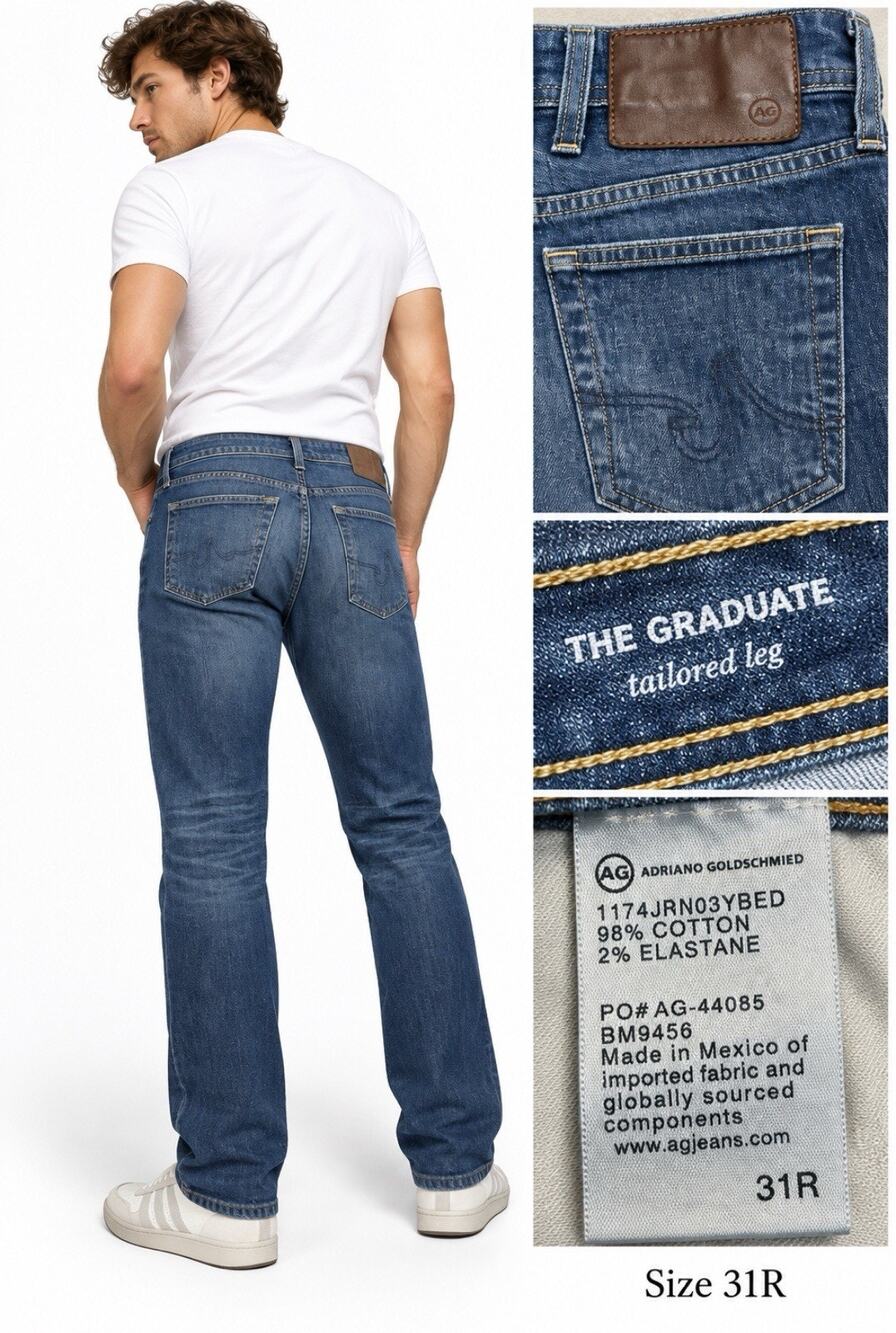 AG Adriano Goldschmied Men's Graduate Straight Leg Jeans Size 31 Dark Wash